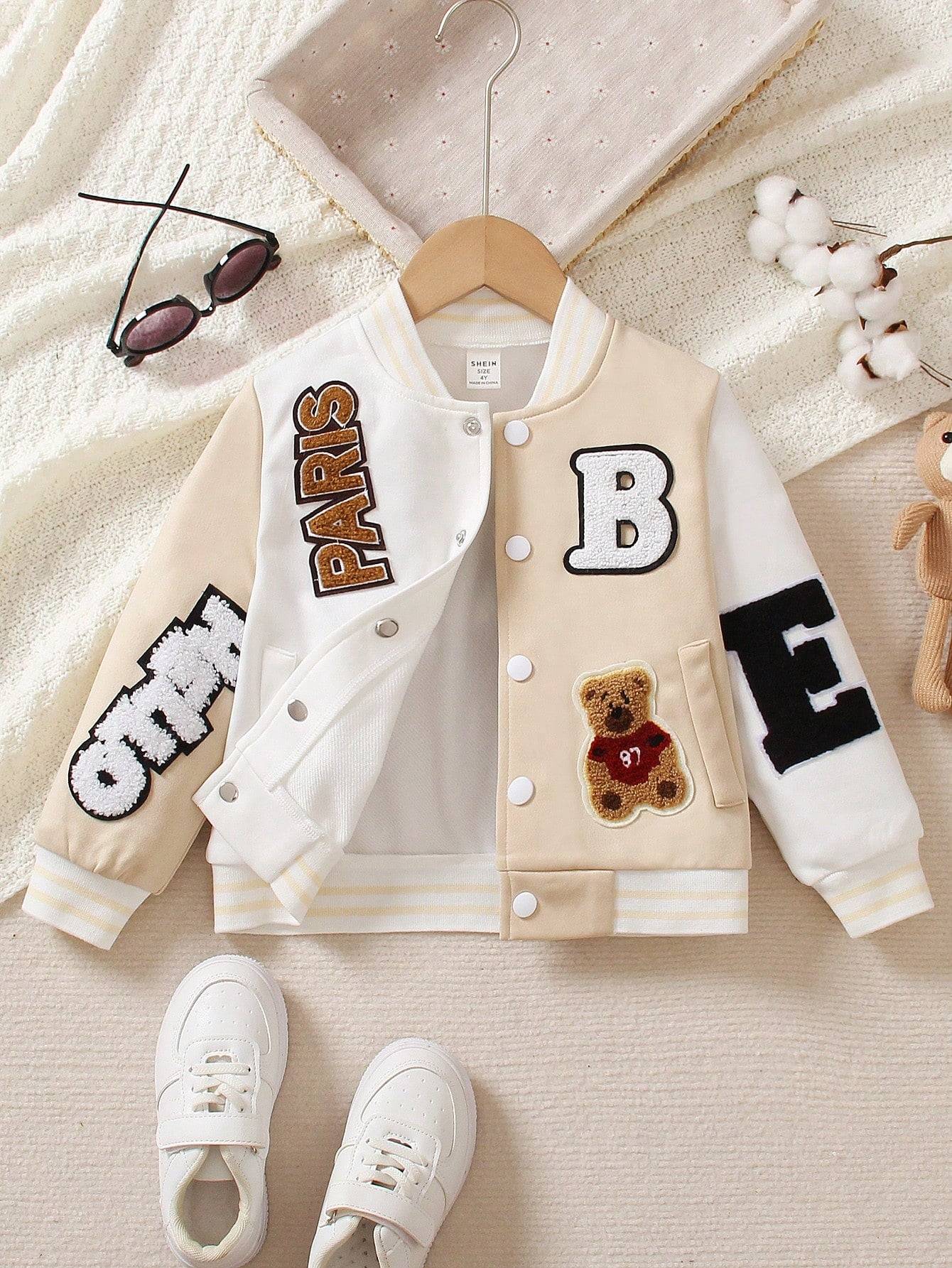 Chaqueta de béisbol bordada con estilo para niño pequeño