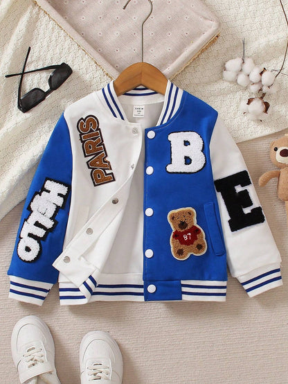 Chaqueta de béisbol bordada con estilo para niño pequeño