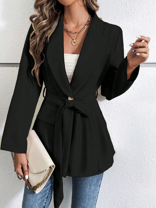 Chic Elegance: Collar Shawl Belted Blazer