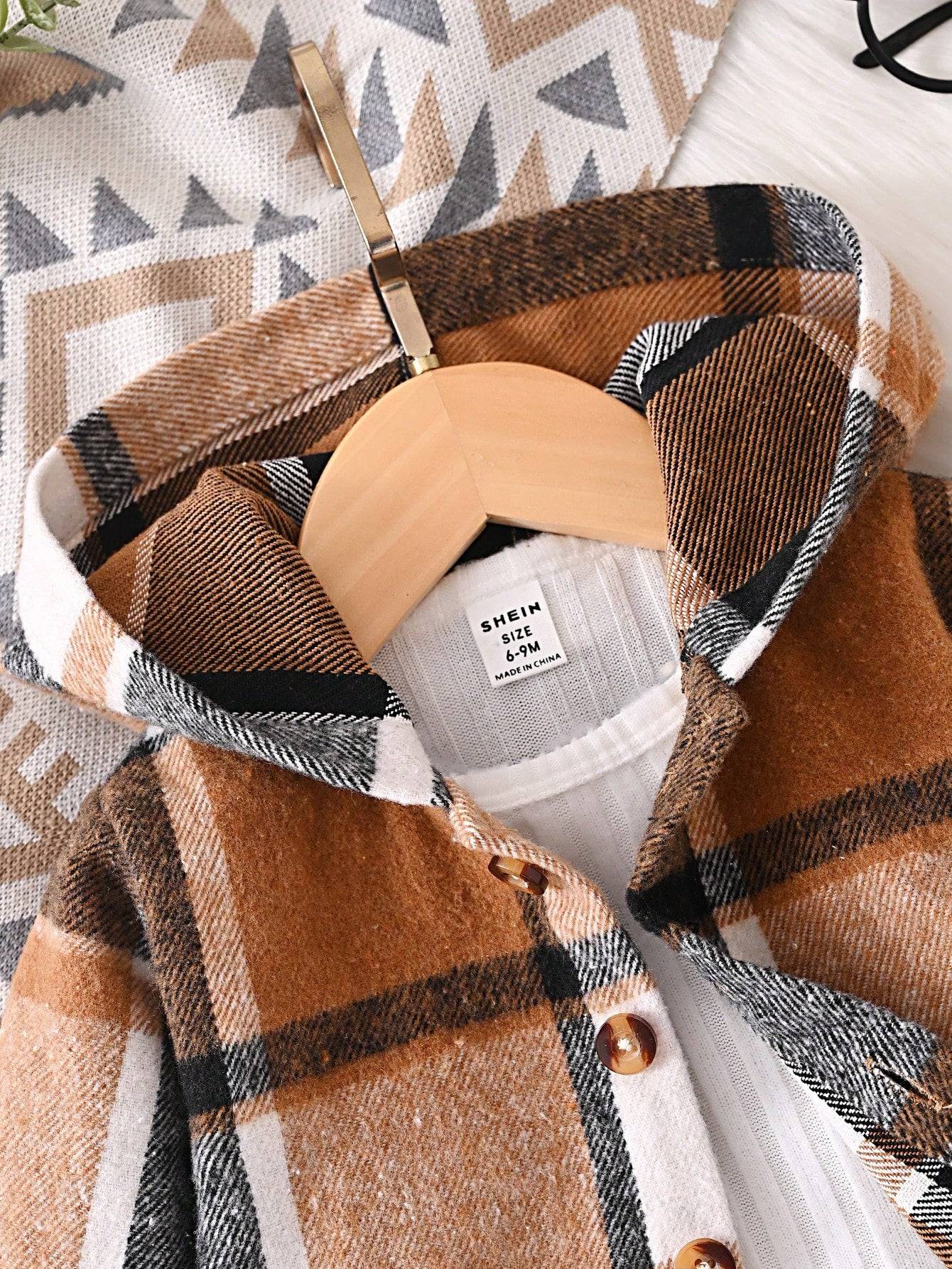 Festive Plaid Hooded Jacket and Jeans Set for Baby Boys