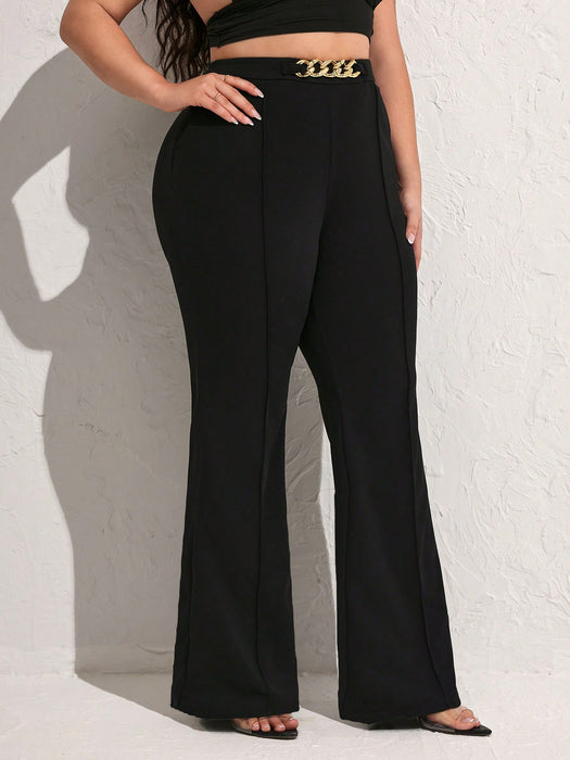 Chic Plus Size Flare Pants with Gold Chain