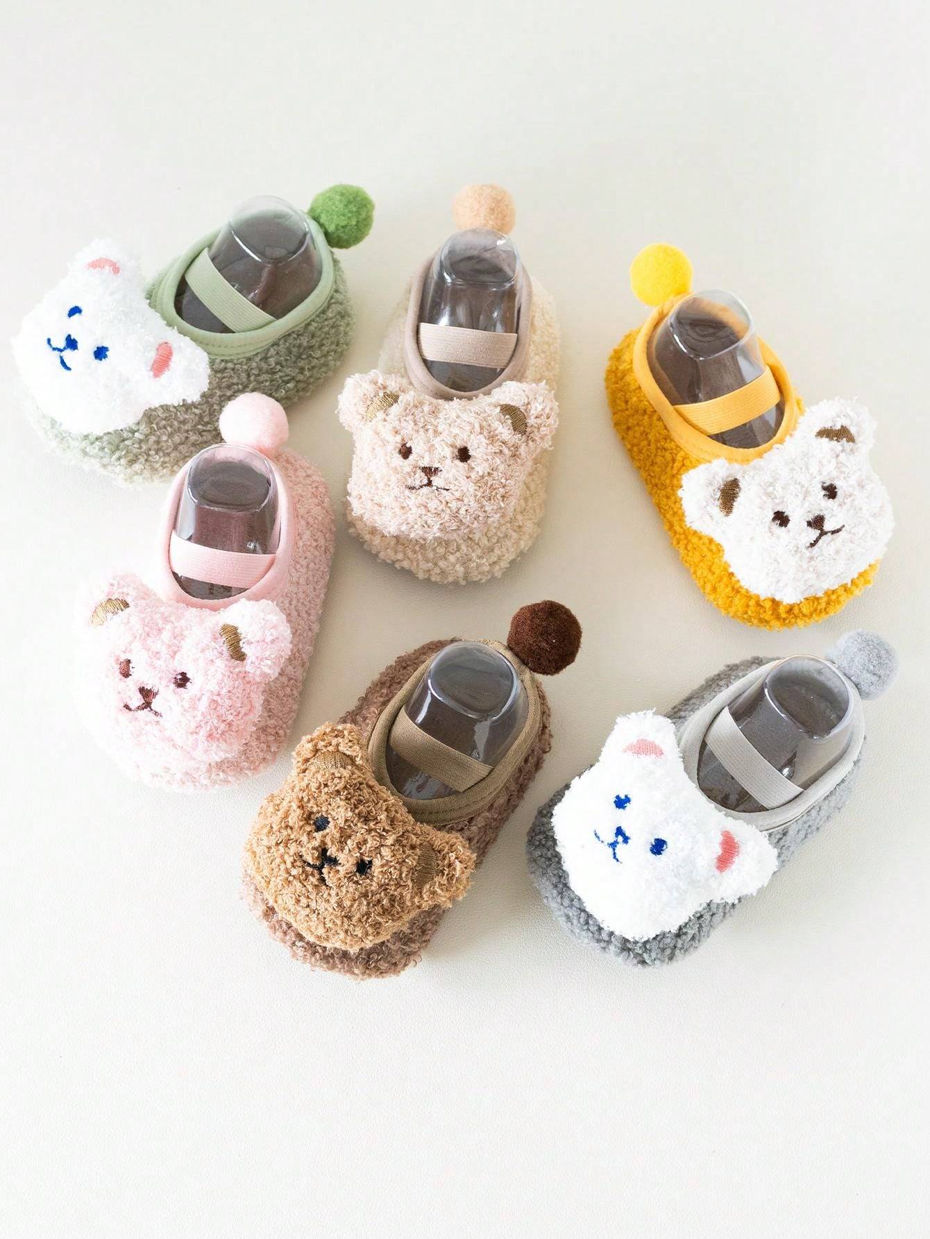 Cozy Bear-Shaped Fluffy Anti-Slip Slippers - for Babies