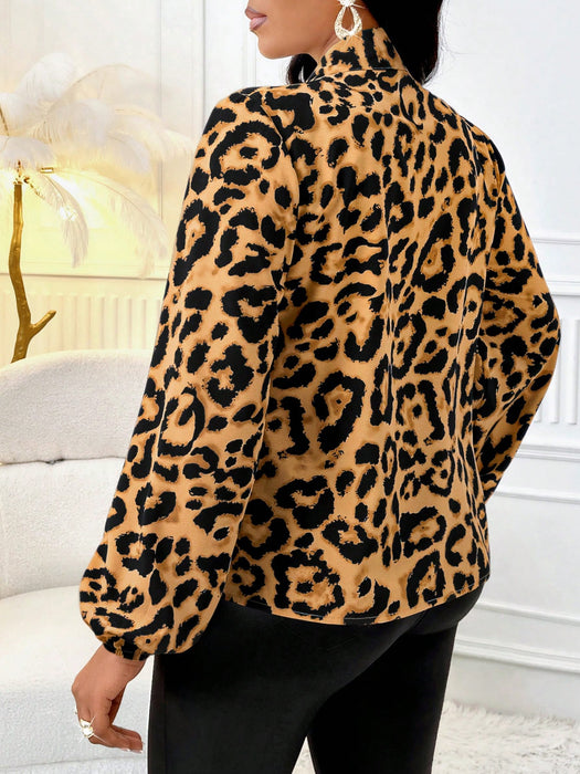 Leopard Print High-Collar Pullover Shirt