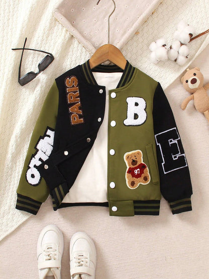 Chaqueta de béisbol bordada con estilo para niño pequeño