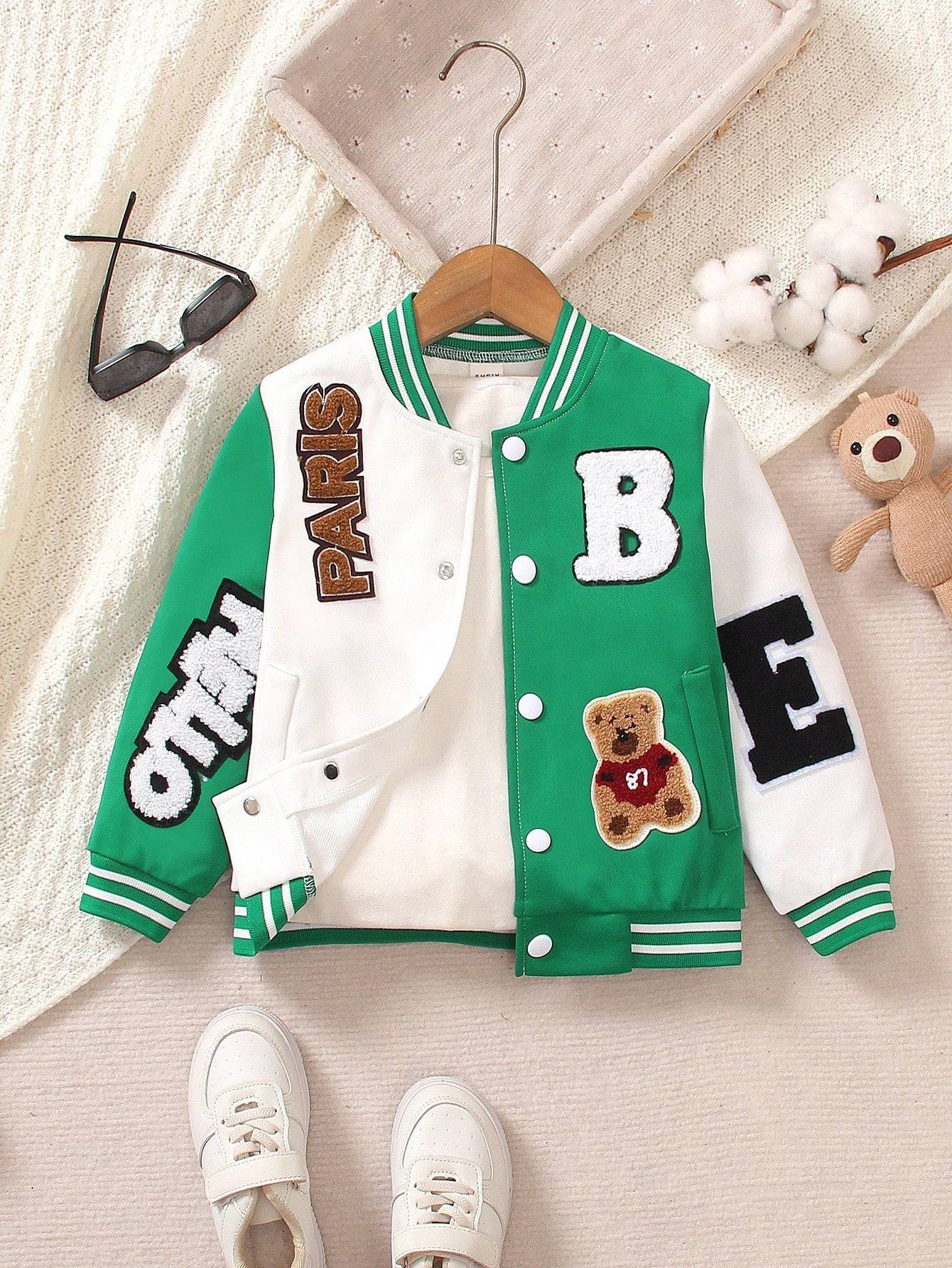 Chaqueta de béisbol bordada con estilo para niño pequeño