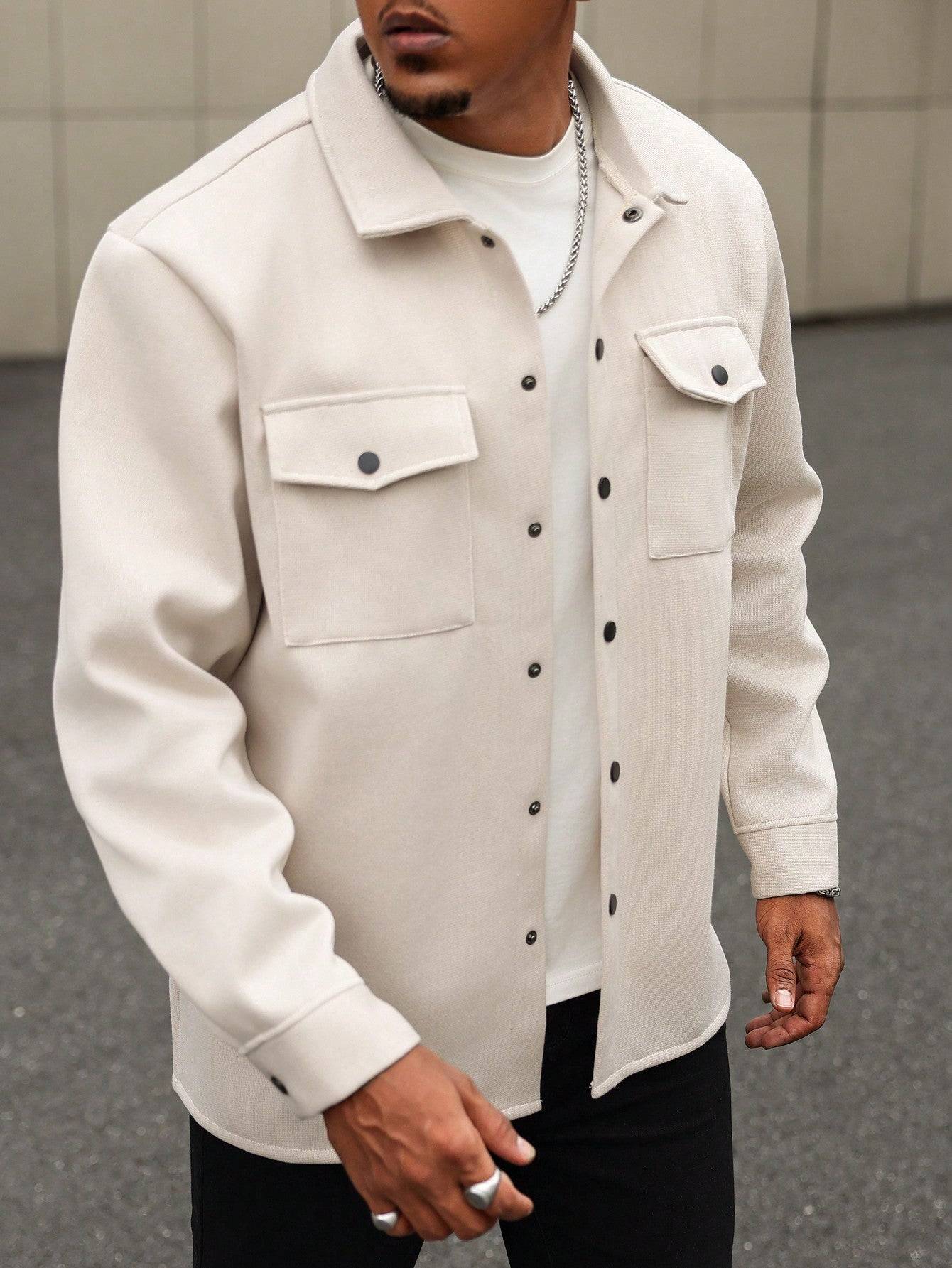 Stylish Comfort: Plus Size Men's Light Color Shirt Jacket