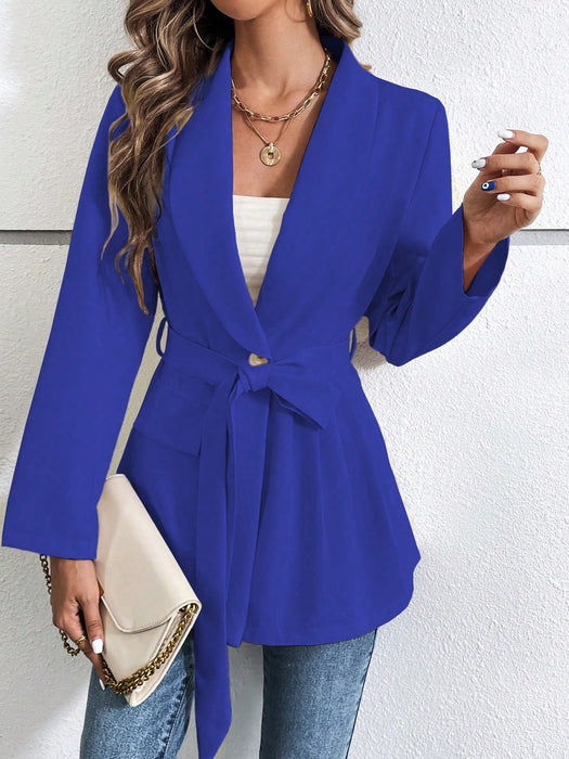 Chic Elegance: Collar Shawl Belted Blazer