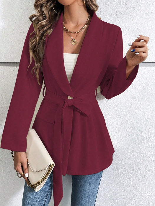 Chic Elegance: Collar Shawl Belted Blazer