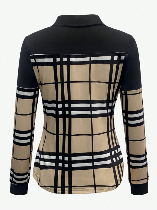 Chic Cold Essentials: VaVaLuxe Plaid Patchwork Long Sleeve Shirt