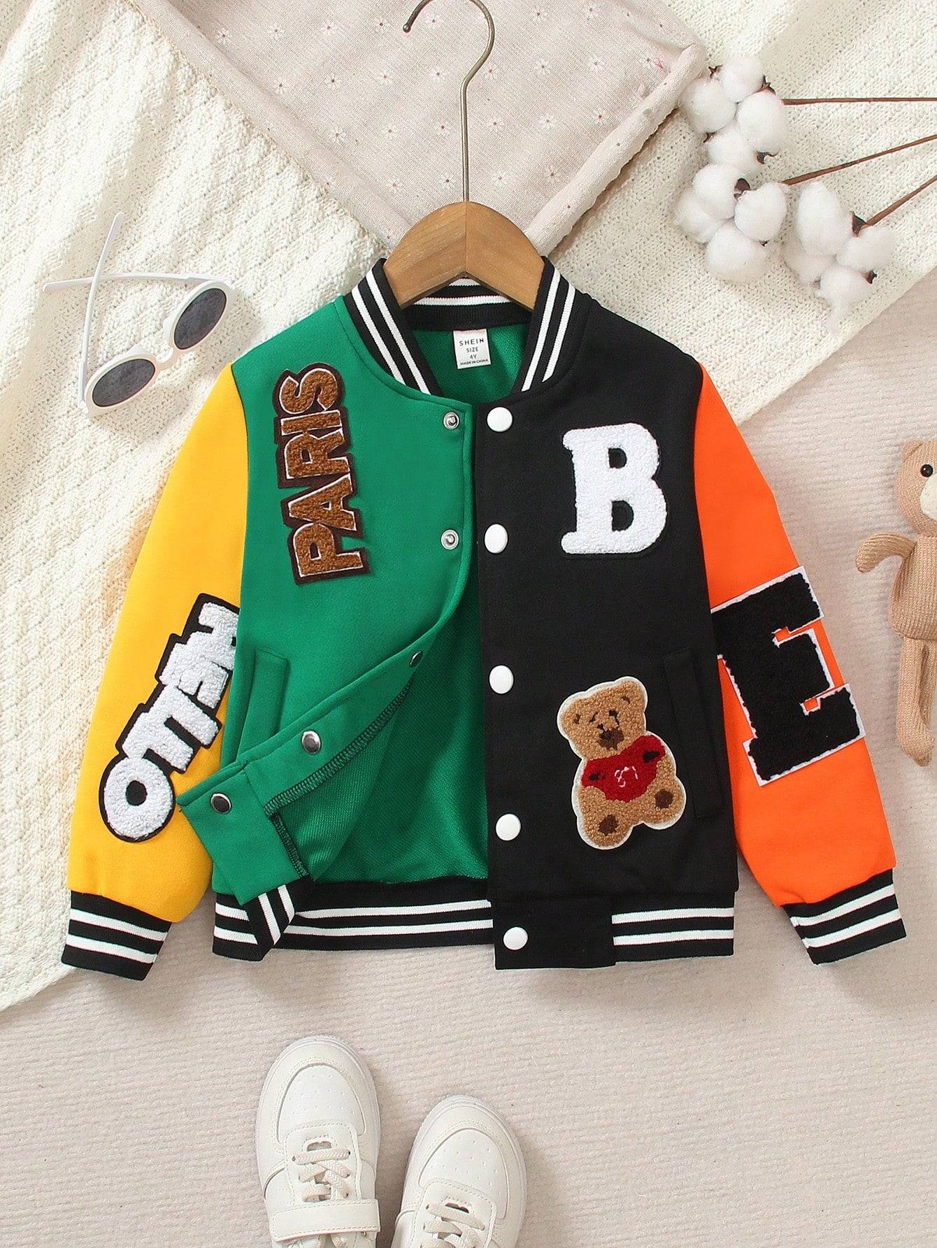 Chaqueta de béisbol bordada con estilo para niño pequeño