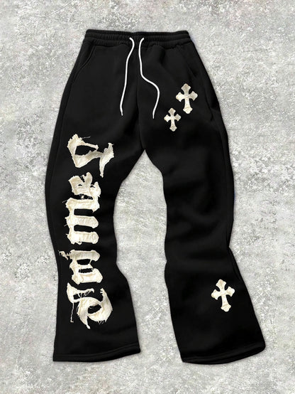 Pantalones deportivos con apliques de letras para hombre de talla grande