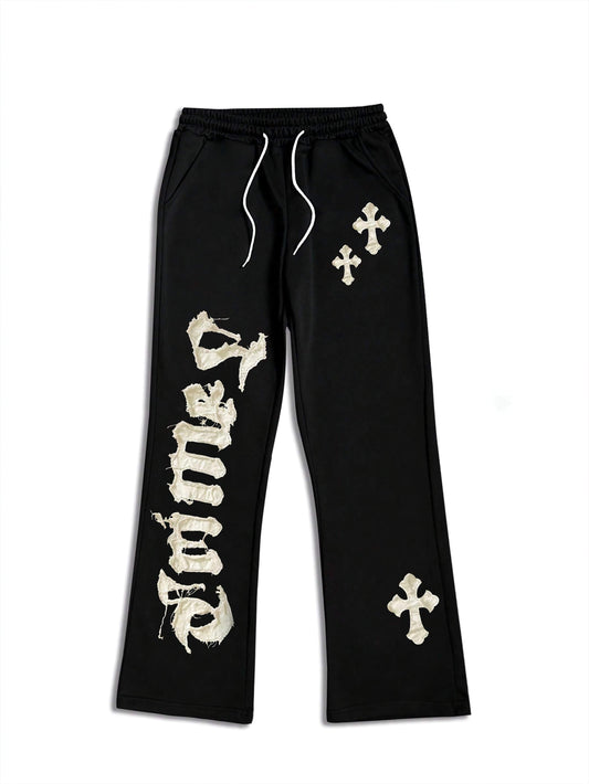 Pantalones deportivos con apliques de letras para hombre de talla grande